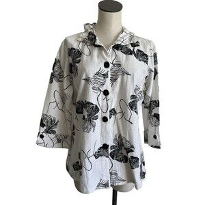 PARSLEY & SAGE Black and White Floral Woven Jacket Shirt Size Medium